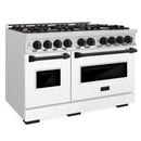 ZLINE Autograph Edition 48-Inch Classic Series Gas Range with 8 Gas Burner Cooktop and 6.7 Cu. Ft. Gas Convection Oven  in Stainless Steel with White Matte Doors and Matte Black Accents (CGRZ-WM-48-MB)