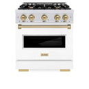 ZLINE Autograph Edition 30-Inch Classic Series Gas Range with 4 Gas Burner Cooktop and 4.2 Cu. Ft. Gas Convection Oven  in Satin Stainless Steel with White Matte Door and Champagne Bronze Accents (CGRSZ-WM-30-CB)