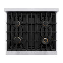 ZLINE Autograph Edition 30-Inch Classic Series Gas Range with 4 Gas Burner Cooktop and 4.2 Cu. Ft. Gas Convection Oven  in Satin Stainless Steel with White Matte Door and Champagne Bronze Accents (CGRSZ-WM-30-CB)