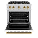 ZLINE Autograph Edition 30-Inch Classic Series Gas Range with 4 Gas Burner Cooktop and 4.2 Cu. Ft. Gas Convection Oven  in Satin Stainless Steel with White Matte Door and Polished Gold Accents (CGRSZ-WM-30-G)