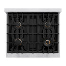 ZLINE Autograph Edition 30-Inch Classic Series Gas Range with 4 Gas Burner Cooktop and 4.2 Cu. Ft. Gas Convection Oven  in Satin Stainless Steel with White Matte Door and Polished Gold Accents (CGRSZ-WM-30-G)