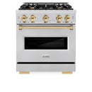 ZLINE 4-Piece Appliance Package - 30-Inch Gas Range, Hood, Refrigerator, and Dishwasher in Stainless Steel with Gold Accents