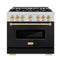 ZLINE Autograph Edition 36-Inch Classic Series Gas Range with 6 Gas Burners and 5.2 Cu. Ft. Gas Convection Oven in Stainless Steel with Black Matte Door and Polished Gold Accents (CGRZ-BLM-36-G)