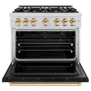 ZLINE Autograph Edition 36-Inch Classic Series Gas Range with 6 Gas Burners and 5.2 Cu. Ft. Gas Convection Oven in Stainless Steel with Black Matte Door and Polished Gold Accents (CGRZ-BLM-36-G)
