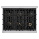 ZLINE Autograph Edition 36-Inch Classic Series Gas Range with 6 Gas Burners and 5.2 Cu. Ft. Gas Convection Oven in Stainless Steel with Black Matte Door and Polished Gold Accents (CGRZ-BLM-36-G)