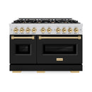 ZLINE Autograph Edition 48-Inch Classic Series Gas Range with 8 Gas Burner Cooktop and 6.7 Cu. Ft. Gas Convection Oven  in Stainless Steel with Black Matte Doors and Polished Gold Accents (CGRZ-BLM-48-G)