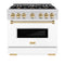 ZLINE Autograph Edition 36-Inch Classic Series Gas Range with 6 Gas Burners and 5.2 Cu. Ft. Gas Convection Oven in Stainless Steel with White Matte Door and Polished Gold Accents (CGRZ-WM-36-G)