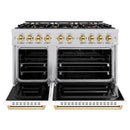 ZLINE Autograph Edition 48-Inch Classic Series Gas Range with 8 Gas Burner Cooktop and 6.7 Cu. Ft. Gas Convection Oven  in Stainless Steel with White Matte Doors and Polished Gold Accents (CGRZ-WM-48-G)