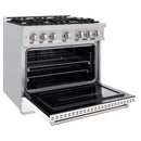 ZLINE 36-Inch Classic Series Gas Range with 6 Gas Burner Cooktop and 5.2 Cu. Ft. Gas Convection Oven in Stainless Steel with White Matte Door (CGR-WM-36)