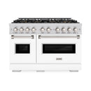 ZLINE 48-Inch 6.7 Cu. Ft. Classic Dual Fuel Range with 8 Burner DuoPro™ Cooktop and Dual Ovens with White Matte Doors (PCDR-WM-48)