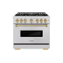 ZLINE Autograph 36-Inch 5.2 Cu. Ft. Classic Range with 6 Burner DuoPro™ Cooktop and Electric Oven in Stainless and Champagne  (PCDRZ-36-CB)
