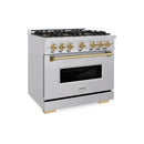 ZLINE Autograph 36-Inch 5.2 Cu. Ft. Classic Range with 6 Burner DuoPro™ Cooktop and Electric Oven in Stainless and Champagne  (PCDRZ-36-CB)