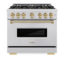 ZLINE Autograph 36-Inch 5.2 Cu. Ft. Classic Range with 6 Burner DuoPro™ Cooktop and Electric Oven in Stainless and Champagne  (PCDRZ-36-CB)