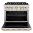 ZLINE Autograph 36-Inch 5.2 Cu. Ft. Classic Range with 6 Burner DuoPro™ Cooktop and Electric Oven in Stainless and Champagne  (PCDRZ-36-CB)