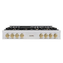 ZLINE Autograph Edition 48-Inch Porcelain Rangetop with 7 Gas Burners in Stainless Steel and Champagne Bronze Accents (RTZ-48-CB)