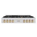 ZLINE Autograph Edition 48-Inch Porcelain Rangetop with 7 Gas Burners in Stainless Steel and Gold Accents (RTZ-48-G)