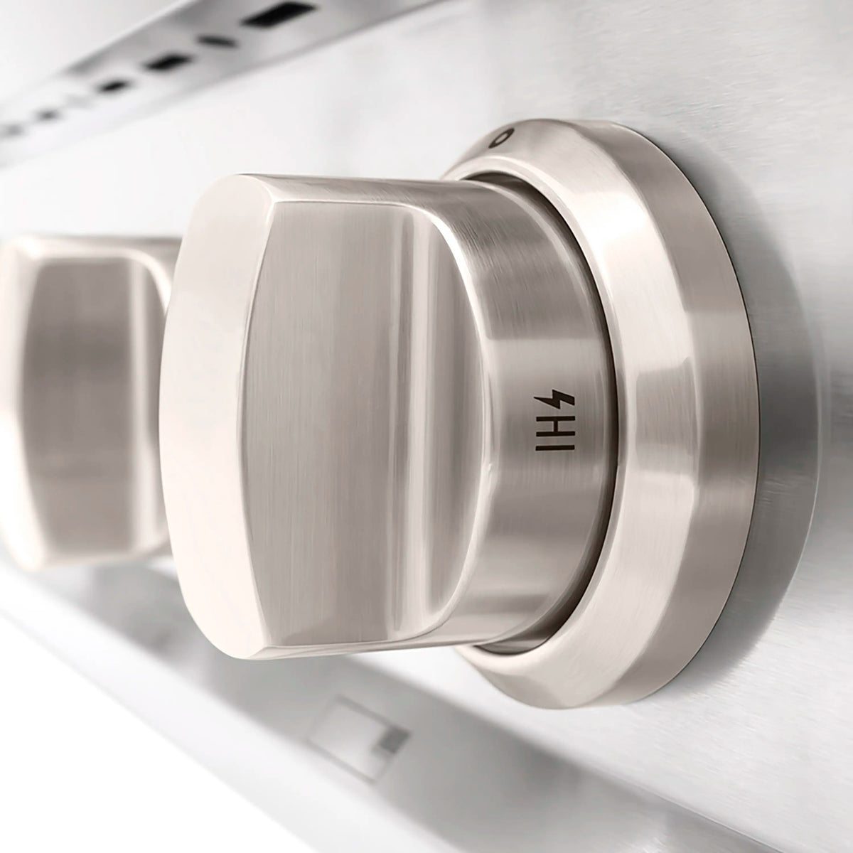 Stainless control knob for gas rangetop marked HI