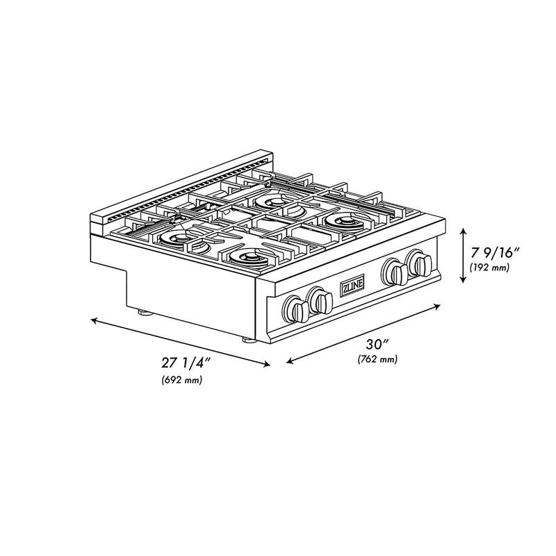 ZLINE 30-Inch Classic Gas Rangetop with 4 Burner DuoPro™ Cooktop in Stainless Steel (PCRT30)