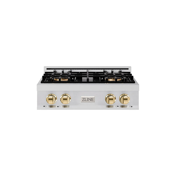 ZLINE Autograph Edition 30-Inch Classic Gas Rangetop with 4 Burner DuoPro™ Cooktop in Stainless Steel and Polished Gold Accents (PCRTZ-30-G)