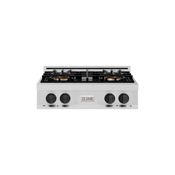ZLINE Autograph Edition 30-Inch Classic Gas Rangetop with 4 Burner DuoPro™ Cooktop in Stainless Steel and Matte Black Accents (PCRTZ-30-MB)
