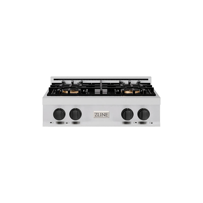 ZLINE Autograph Edition 30-Inch Classic Gas Rangetop with 4 Burner DuoPro™ Cooktop in Stainless Steel and Matte Black Accents (PCRTZ-30-MB)