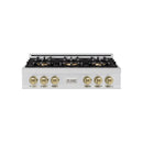 ZLINE Autograph Edition 36-Inch Classic Gas Rangetop with 6 Burner DuoPro™ Cooktop in Stainless Steel and Champagne Bronze Accents (PCRTZ-36-CB)