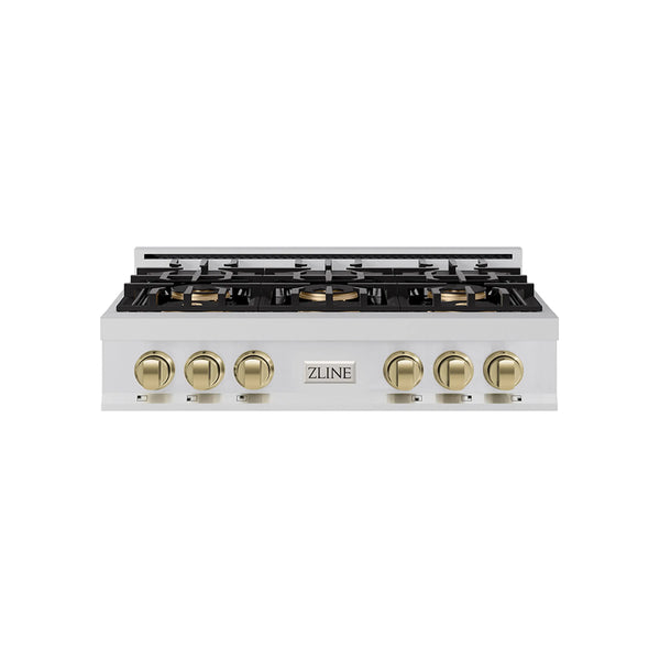 ZLINE Autograph Edition 36-Inch Classic Gas Rangetop with 6 Burner DuoPro™ Cooktop in Stainless Steel and Champagne Bronze Accents (PCRTZ-36-CB)