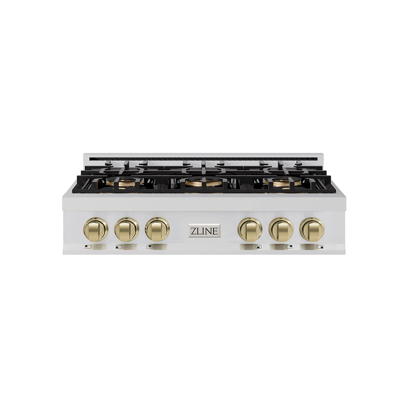 ZLINE Autograph Edition 36-Inch Classic Gas Rangetop with 6 Burner DuoPro™ Cooktop in Stainless Steel and Champagne Bronze Accents (PCRTZ-36-CB)