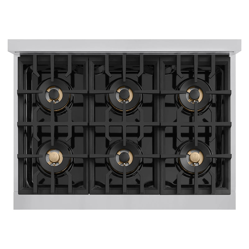 ZLINE Autograph Edition 36-Inch Classic Gas Rangetop with 6 Burner DuoPro™ Cooktop in Stainless Steel and Champagne Bronze Accents (PCRTZ-36-CB)