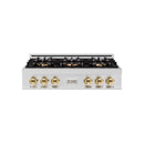 ZLINE Autograph Edition 36-Inch Classic Gas Rangetop with 6 Burner DuoPro™ Cooktop in Stainless Steel and Polished Gold Accents (PCRTZ-36-G)