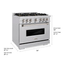 ZLINE 36-Inch 5.2 Cu. Ft. Classic Gas Range with 6 Burner DuoPro™ Cooktop and Convection Gas Oven in Stainless Steel (PCGR36)