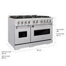ZLINE 48-Inch 6.7 Cu. Ft. Classic Gas Range with 8 Burner DuoPro™ Cooktop and Dual Ovens in Stainless Steel (PCGR48)