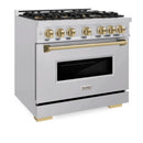 ZLINE Autograph 36-Inch Classic Gas Range with 6 Burner DuoPro™ Cooktop and Gas Oven in Stainless Steel with Bronze Accents (PCGRZ-36-CB)