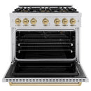 ZLINE Autograph 36-Inch Classic Gas Range with 6 Burner DuoPro™ Cooktop and Gas Oven in Stainless Steel with Bronze Accents (PCGRZ-36-CB)
