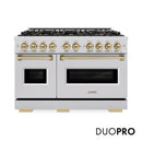 ZLINE Autograph 48-Inch Classic Gas Range with 8 Burner DuoPro™ Cooktop and Dual Ovens with Champagne Bronze Accents (PCGRZ-48-CB)