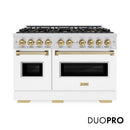 ZLINE Autograph Edition 48-Inch Classic Gas Range with 8 Burner DuoPro™ Cooktop and White Doors with Champagne Bronze Accents (PCGRZ-WM-48-CB)