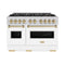 ZLINE Autograph Edition 48-Inch Classic Gas Range with 8 Burner DuoPro™ Cooktop and White Doors with Champagne Bronze Accents (PCGRZ-WM-48-CB)