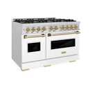 ZLINE Autograph Edition 48-Inch Classic Gas Range with 8 Burner DuoPro™ Cooktop and White Doors with Champagne Bronze Accents (PCGRZ-WM-48-CB)