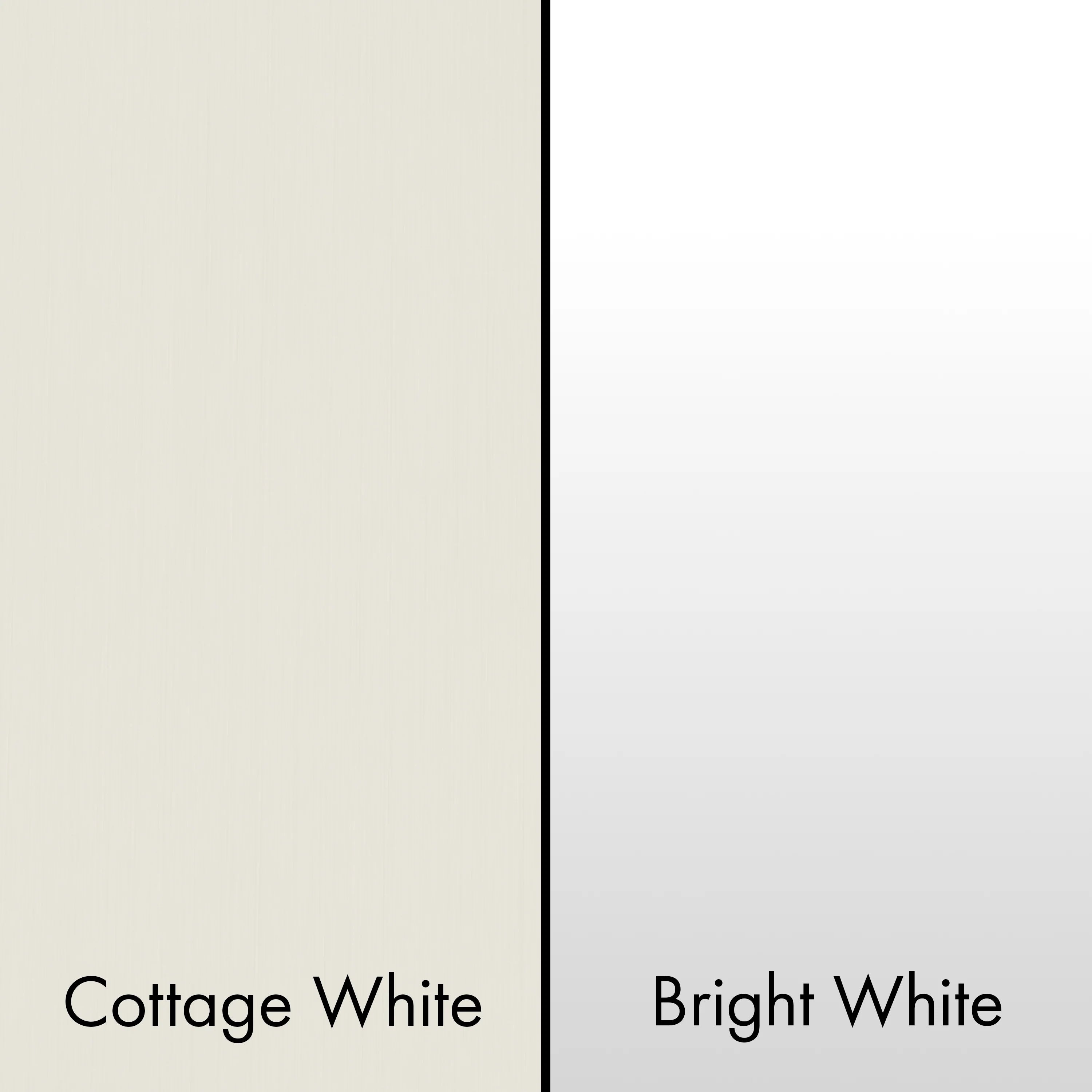 White range hood finish swatch showing Cottage White and Bright White
