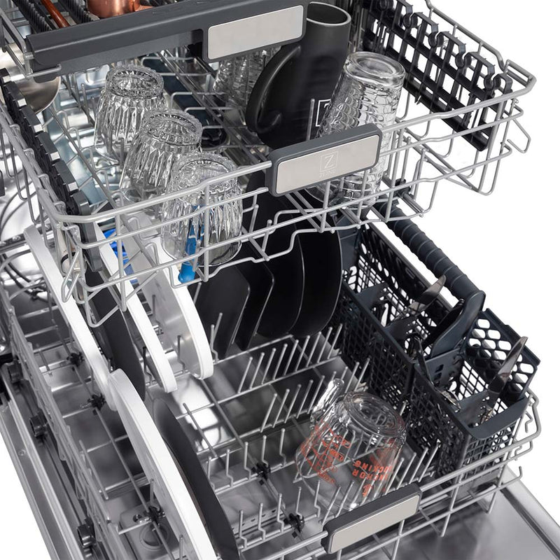 ZLINE 24-Inch Monument Series 3rd Rack Top Touch Control Dishwasher in Black Matte with Stainless Steel Tub, 45dBa (DWMT-BLM-24)