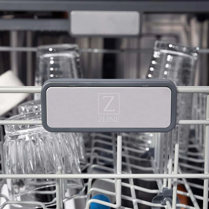 ZLINE Autograph Edition 24-Inch 3rd Rack Top Touch Control  Dishwasher in White Matte with Champagne Bronze Handle, 45 dBa (DWMTZ-WM-24-CB)