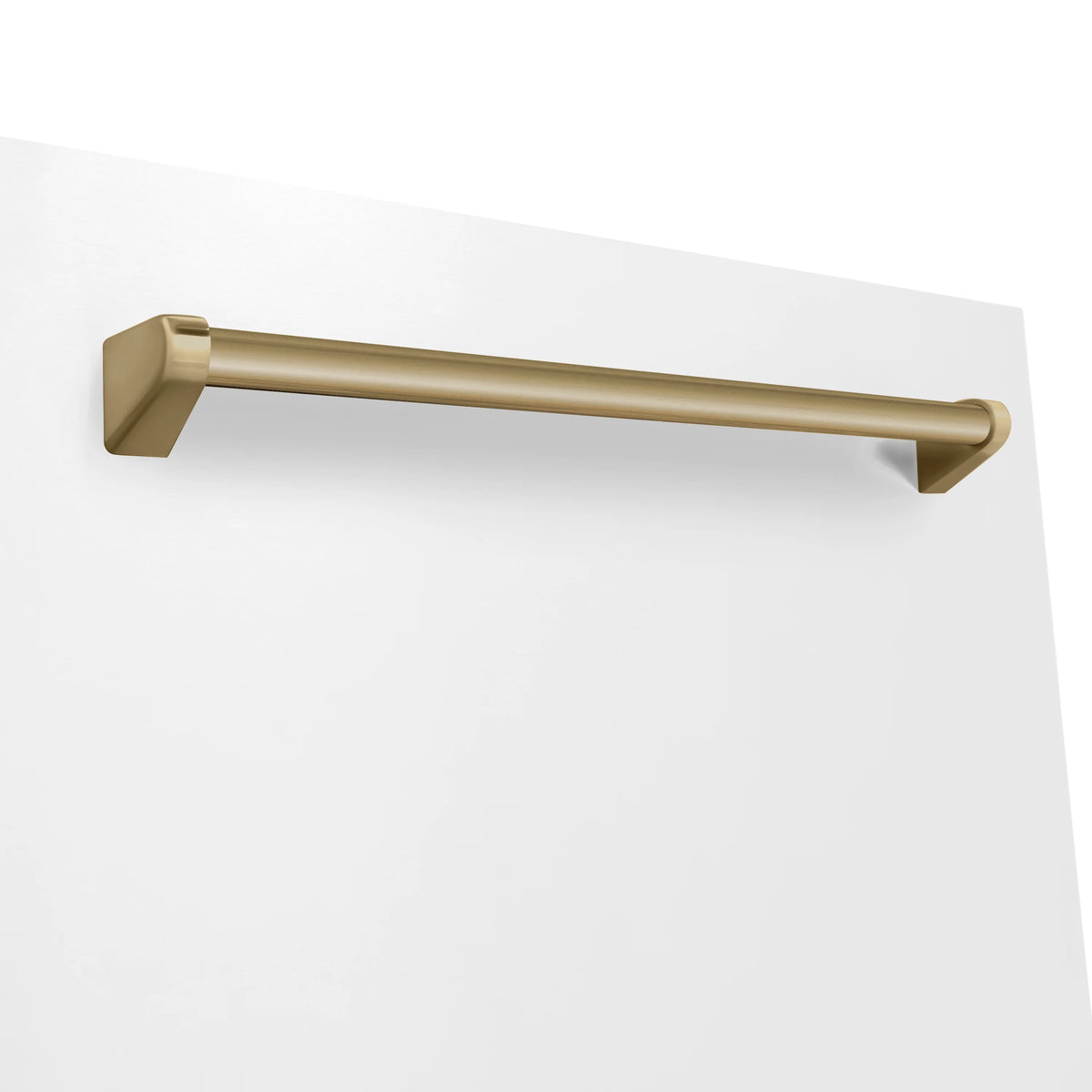 White matte dishwasher door handle in champagne bronze, flat bar design