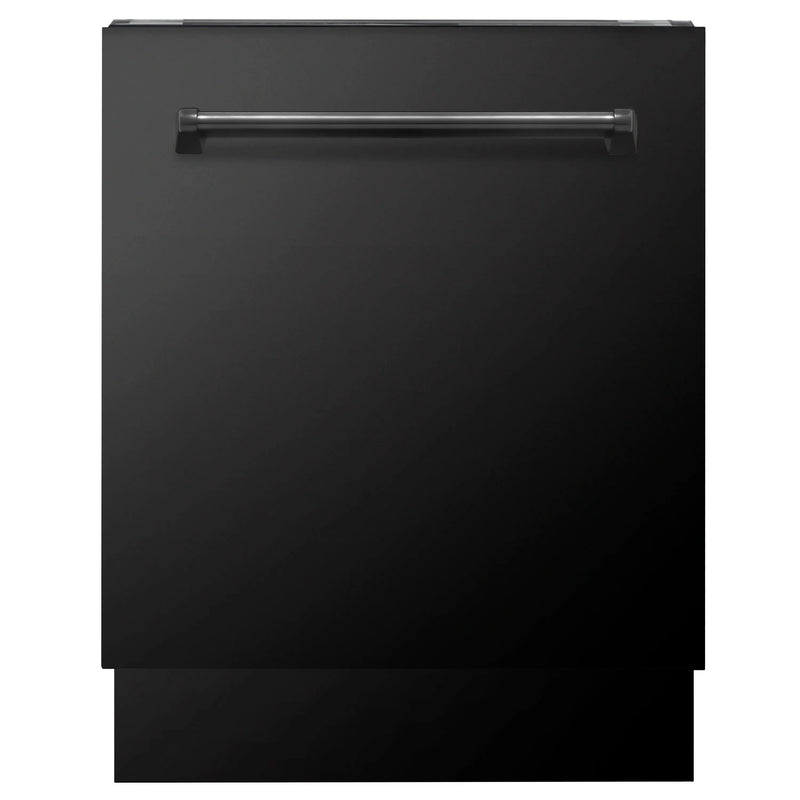 ZLINE 4-Piece Appliance Package - 48-Inch Dual Fuel Range with Brass Burners, Refrigerator, Microwave Oven, and 3-Rack Dishwasher in Black Stainless Steel