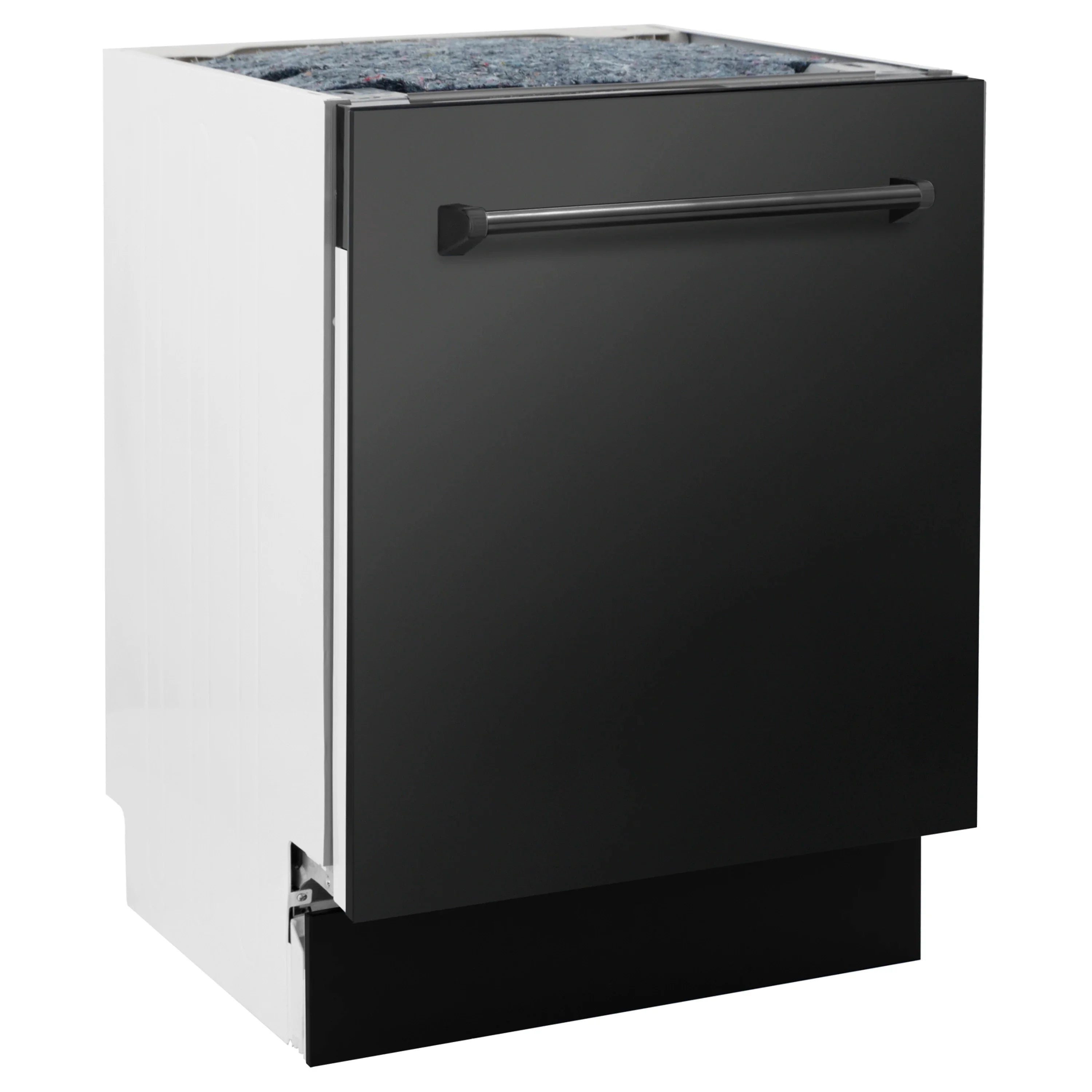 Built-in dishwasher door in black with horizontal bar handle