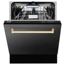 ZLINE Autograph Edition 24-Inch Tall Tub Dishwasher in Black Stainless Steel with Champagne Bronze Handle (DWVZ-BS-24-CB)