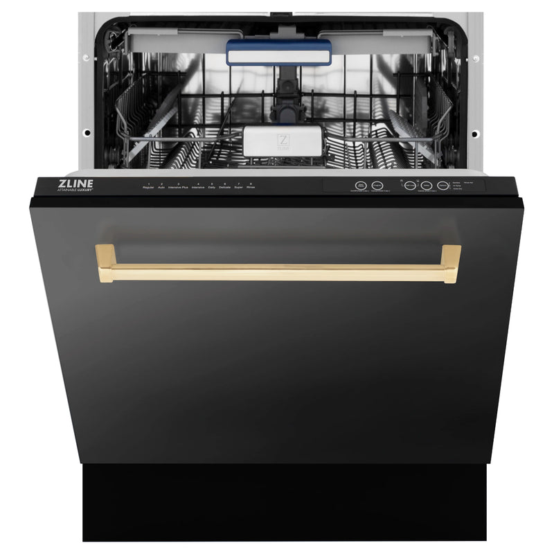 ZLINE Autograph Edition 24-Inch Tall Tub Dishwasher in Black Stainless Steel with Champagne Bronze Handle (DWVZ-BS-24-CB)