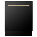 ZLINE 4-Piece Appliance Package - 36-Inch Legacy Dual Fuel Range, Wall Mount Range Hood, 36-Inch French Door Refrigerator, Dishwasher, in Black Stainless Steel with Champagne Bronze Accents