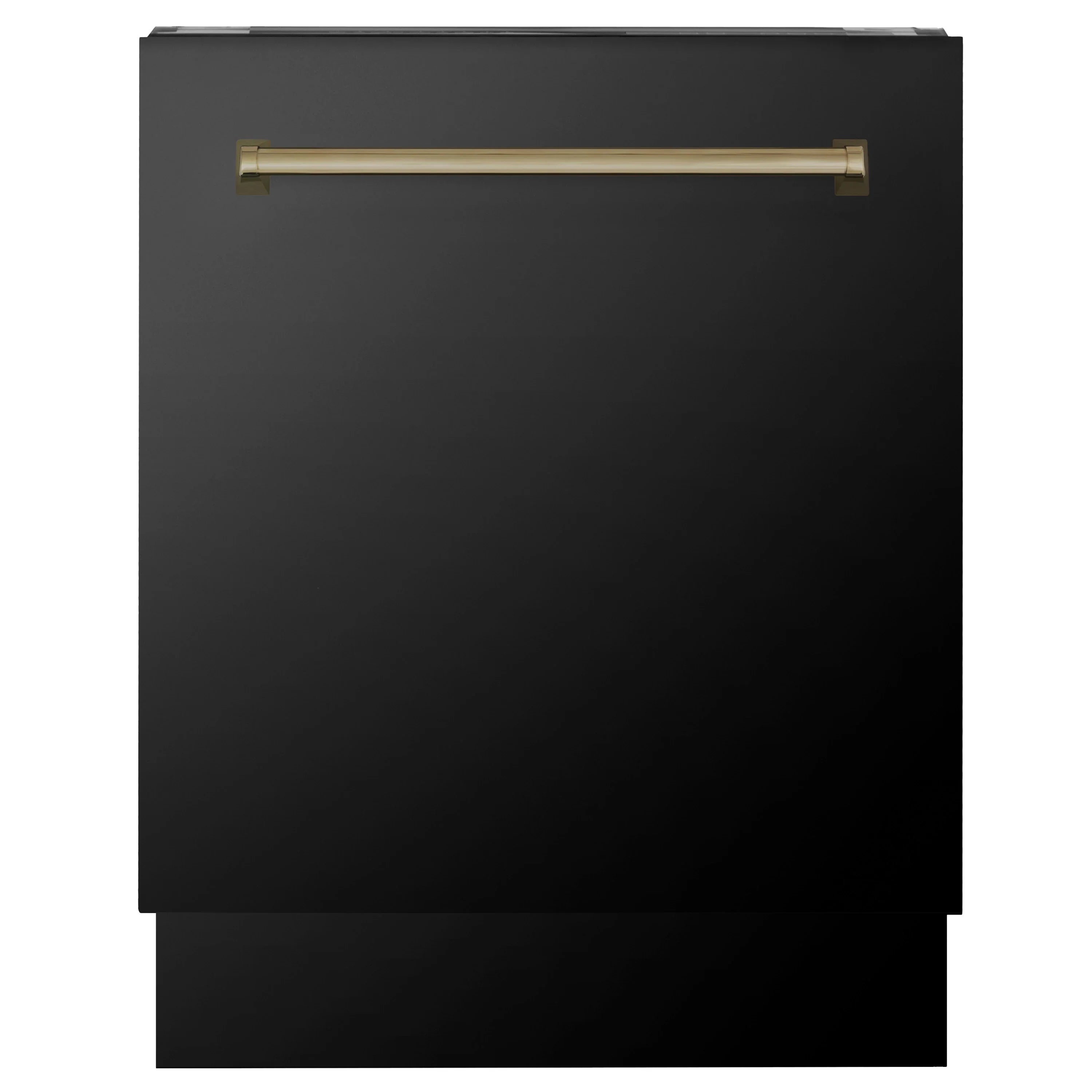 Black stainless dishwasher door with champagne bronze bar handle