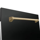 ZLINE 4-Piece Appliance Package - 48-Inch Legacy Dual Fuel Range, Wall Mount Range Hood, 36-Inch French Door Refrigerator with Water Dispenser, Dishwasher, in Black Stainless Steel with Champagne Bronze Accents