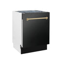 ZLINE 5-Piece Appliance Package - 48-Inch Paramount Dual Fuel Range, Wall Mount Range Hood, 36-Inch French Door Refrigerator, Dishwasher, and 30-Inch Microwave Drawer in Black Stainless Steel with Champagne Bronze Accents